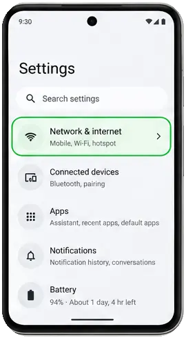 Android screen for Open Settings