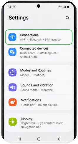 Samsung screen for Open Settings